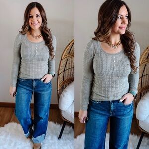 NWOT. Thread & Hem Light Olive Long Sleeve Henley Top